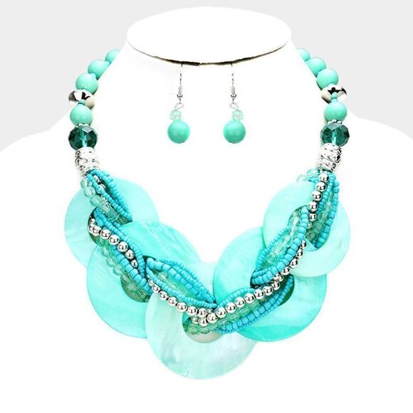 Layered Round Shell Twisted Multi Beaded Necklace - Picture 1 of 8